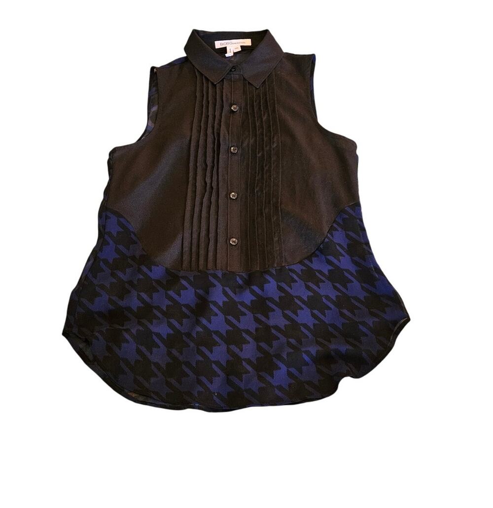 BCBGeneration XXS Blue and Black Sheer Sleeveless Shirt